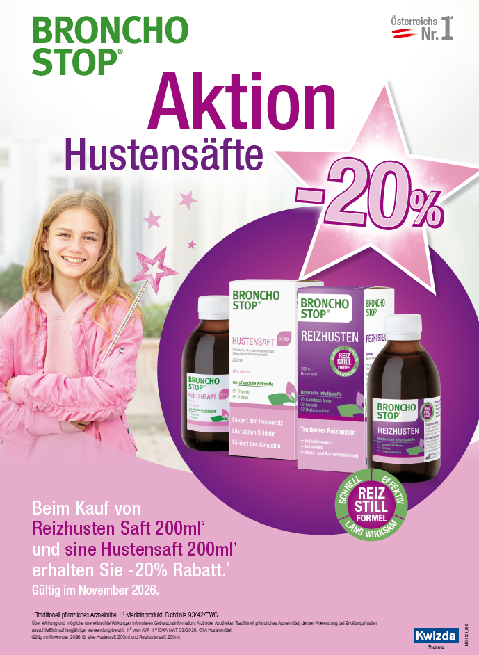 Bronchostop Hustensäfte Aktionsplakat November